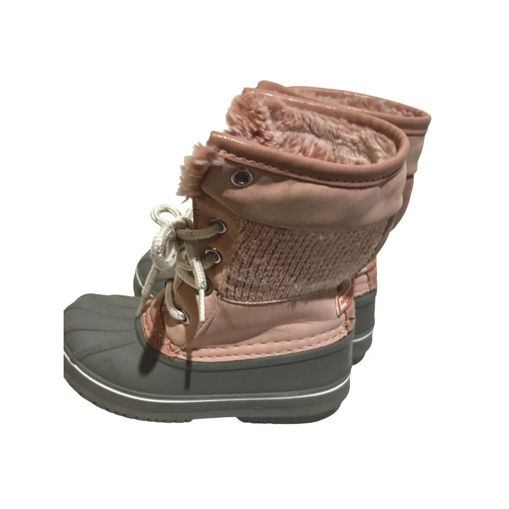 London Fog Girls Pink‎ & Gray Faux Fur Lined Winter Snow Boots Sz 8 Warm